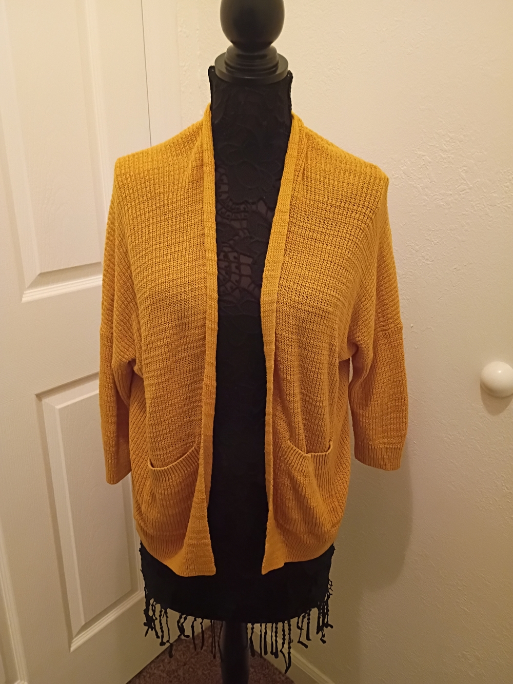 Express Mustard Open-Front Pocket Cardigan